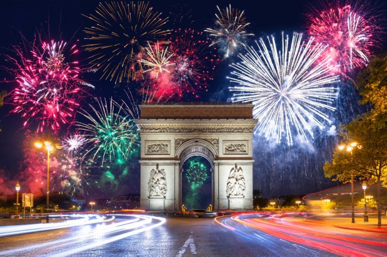 New,Year,Fireworks,Display,Over,The,Arc,De,Triomphe,In