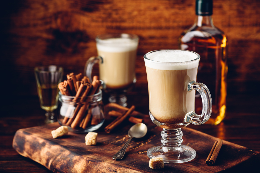 Coffee,With,Irish,Whiskey,And,Whipped,Cream,In,Glass,On