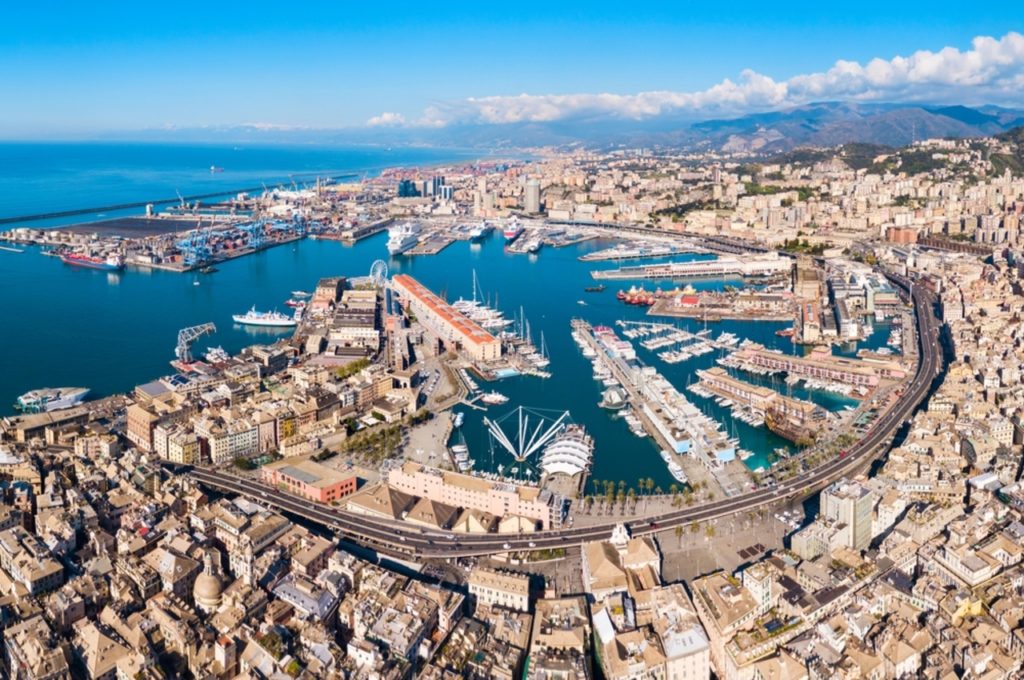 Genoa,Port,Aerial,Panoramic,View ,Genoa,Or,Genova,Is,The