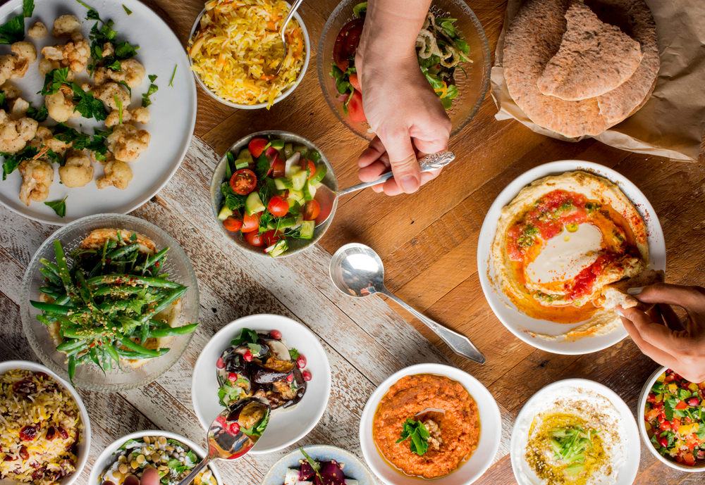 Hummus,,Tzatziki,Served,With,Pita,Bread,And,Mezze.,Greek,And