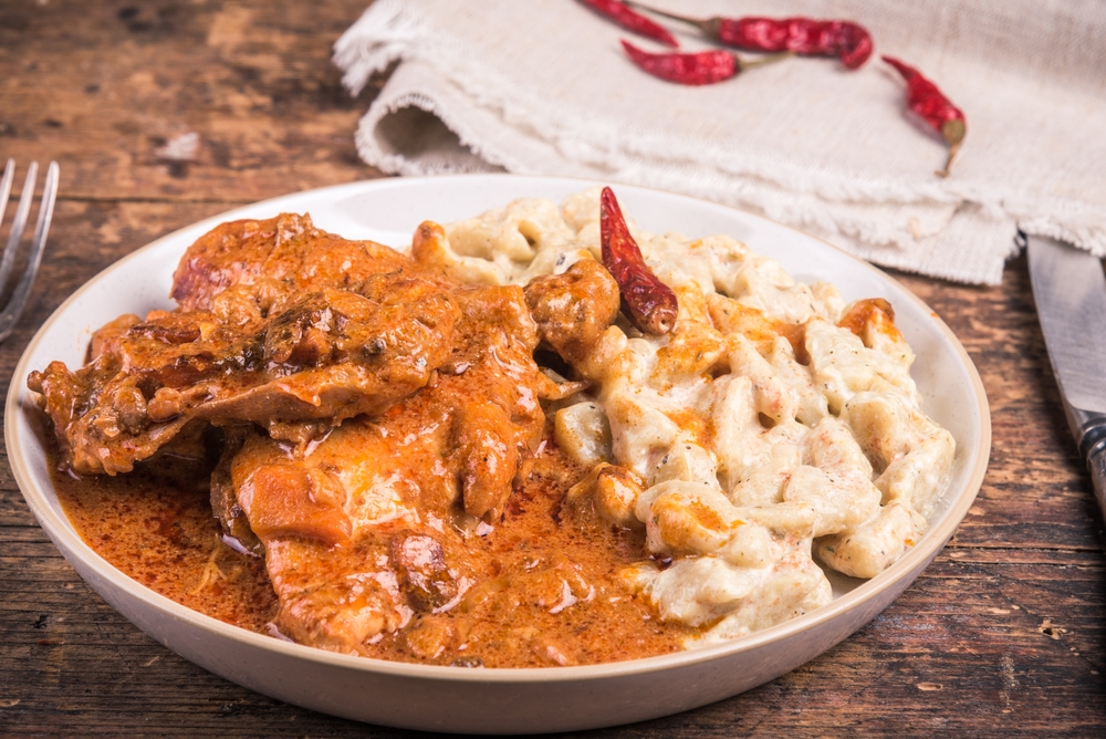 Hungarian,Chicken,Stew, ,Chicken,Paprikash,With,Dumplings,,Gnocchi,On