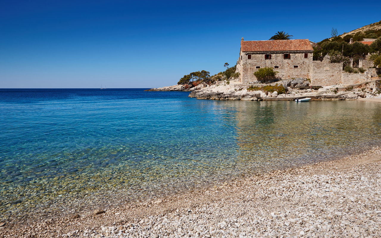 Beach,In,The,Adriatic,Sea,On,The,Island,Of,Hvar,