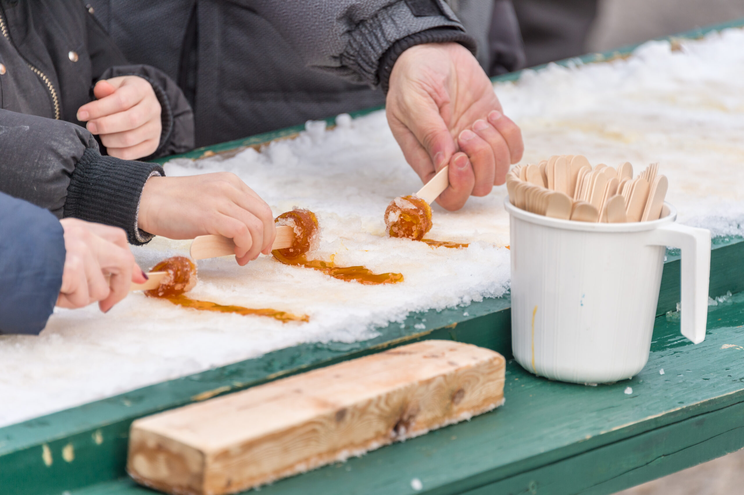 Maple,Taffy,On,Snow,At,The,Sugar,Shack,,In,Montreal,