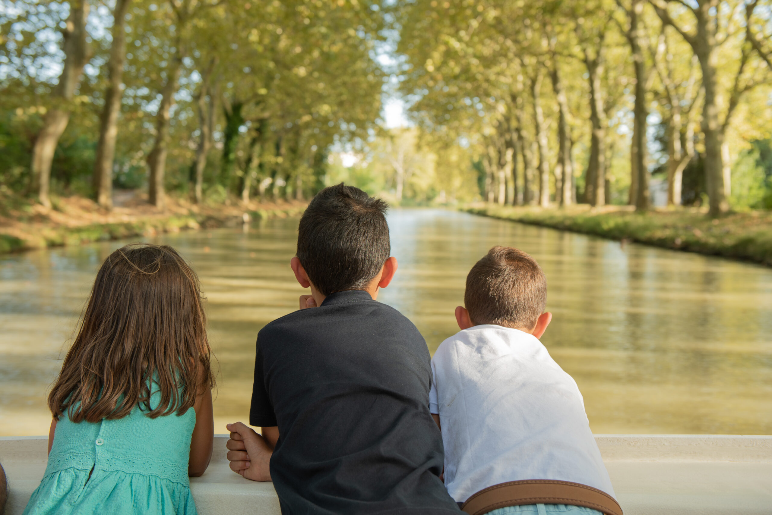 Brothers,Traveling,By,Boat,Through,The,Canal,Du,Midi,,Near