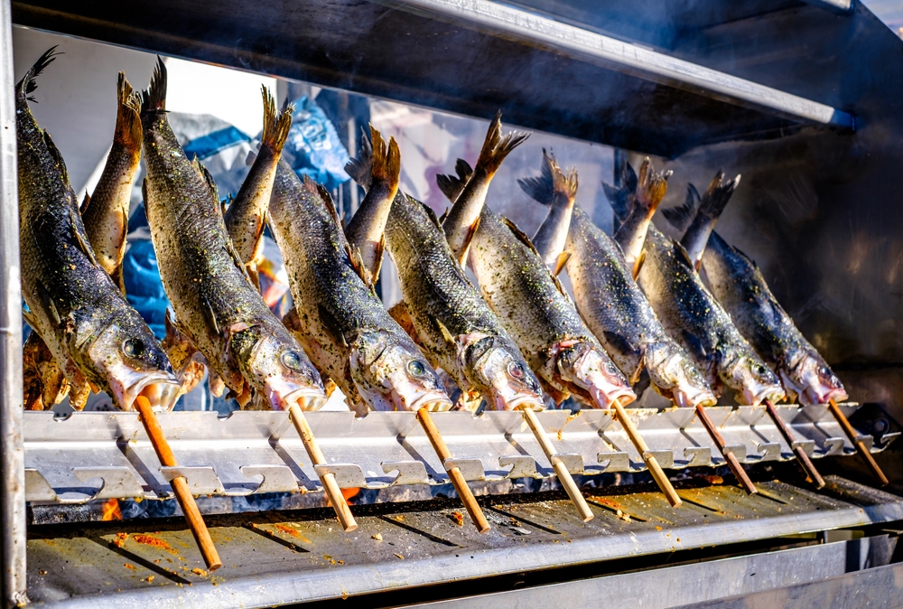 Typical,Bavarian,Roasted,Fish, ,Called,"steckerlfisch"