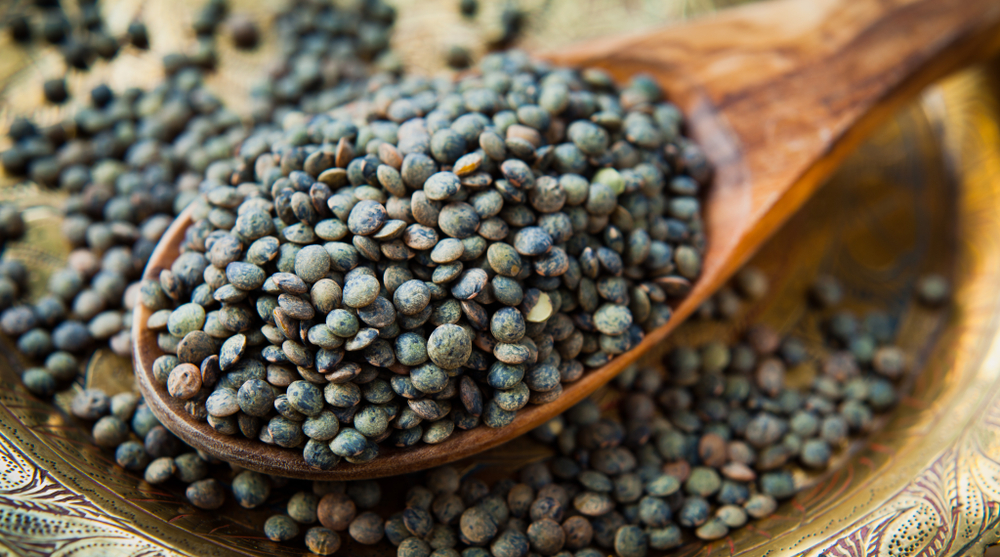 Puy,Lentils, ,French,Green,Legume,,Dried,Grains,On,Wooden