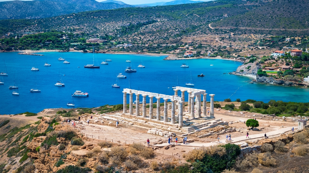 Aerial,Close,Up,View,Of,The,Ancient,Temple,Of,Poseidon