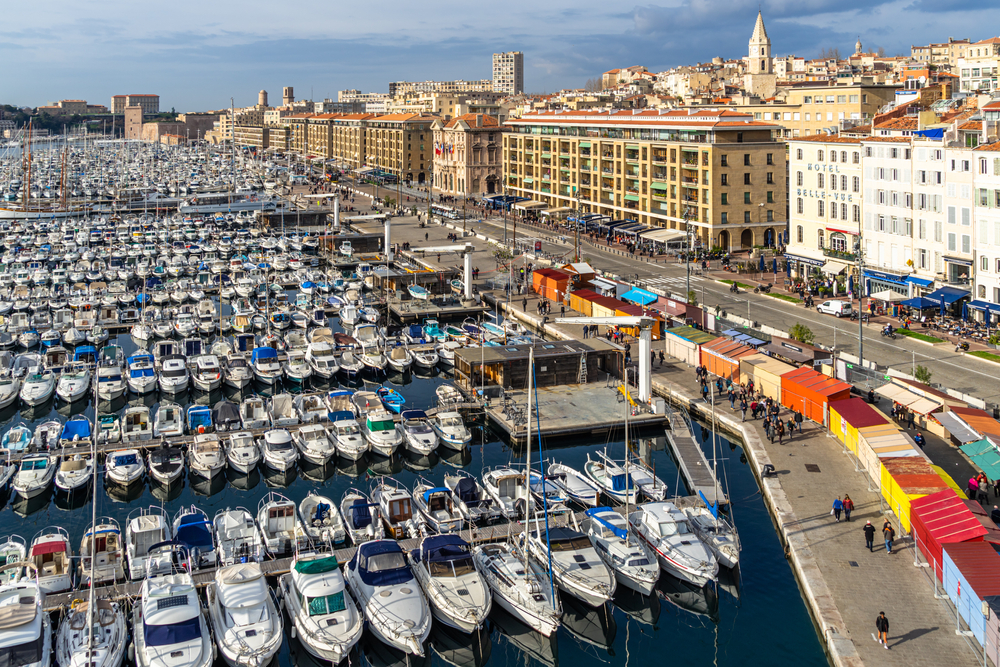 Scenic,Aerial,View,Of,The,Vieux,Port,De,Marseilles,(old