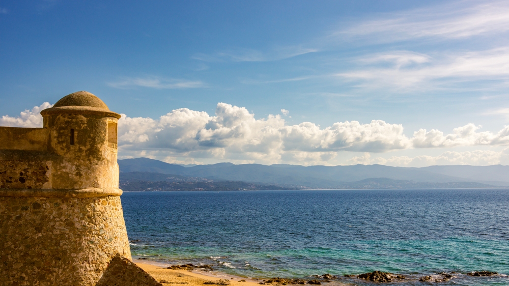 La,Citadelle,In,Ajaccio,,Old,Stone,Fortress,And,Sandy,Beach