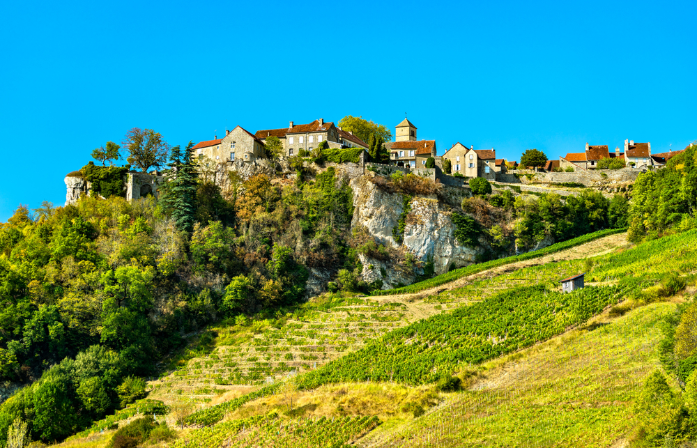 Chateau chalon,Village,Above,Its,Vineyards,In,Jura,,France