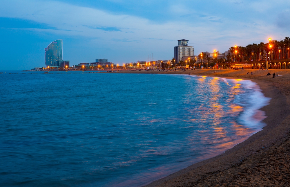 Evening,View,Of,The,Beach,Of,Barceloneta, ,A,Lively