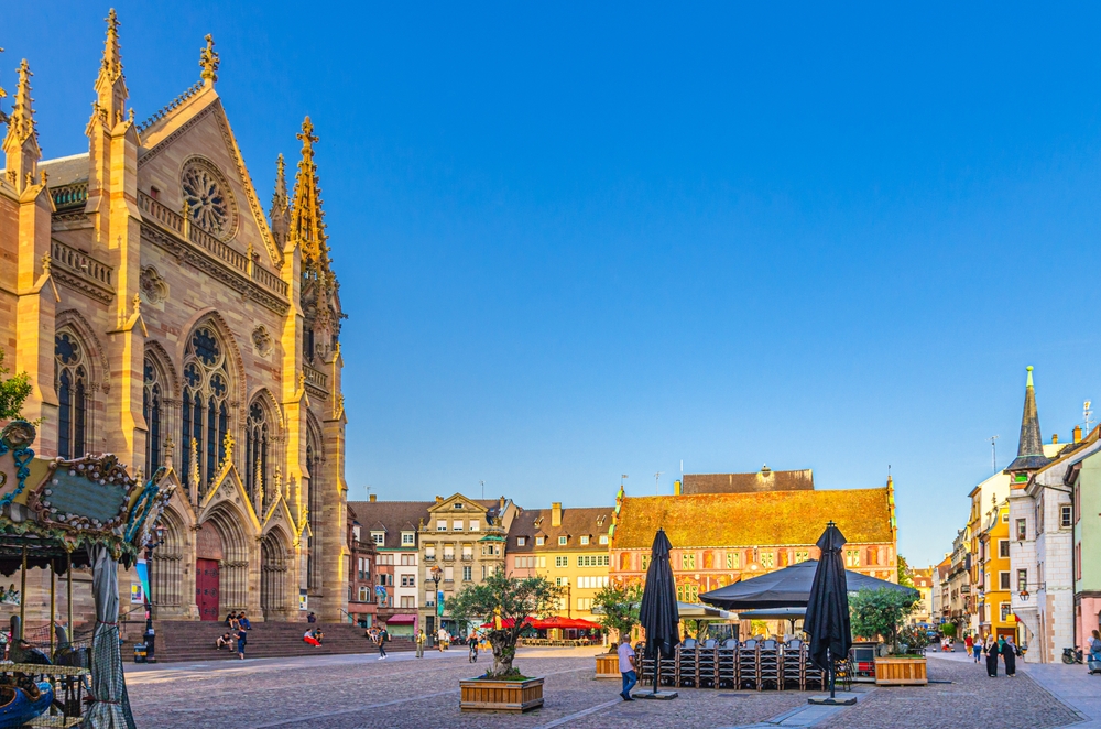 Temple,Saint etienne,Church,Mulhouse,Cathedral,,Hotel,De,Ville,Town,Hall,