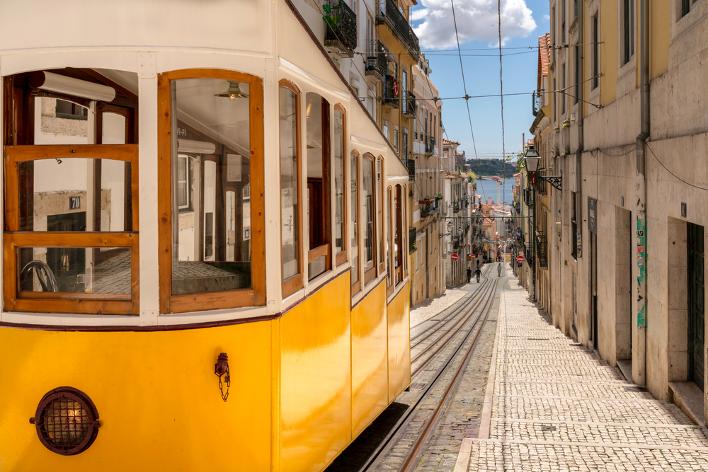 Lisbon,,Portugal, ,April,30,,2021:,Yellow,Elevator,Going,Up