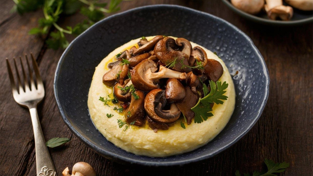 Polenta,Con,Funghi, ,Polenta,With,Mushrooms:,Creamy,Polenta,Topped