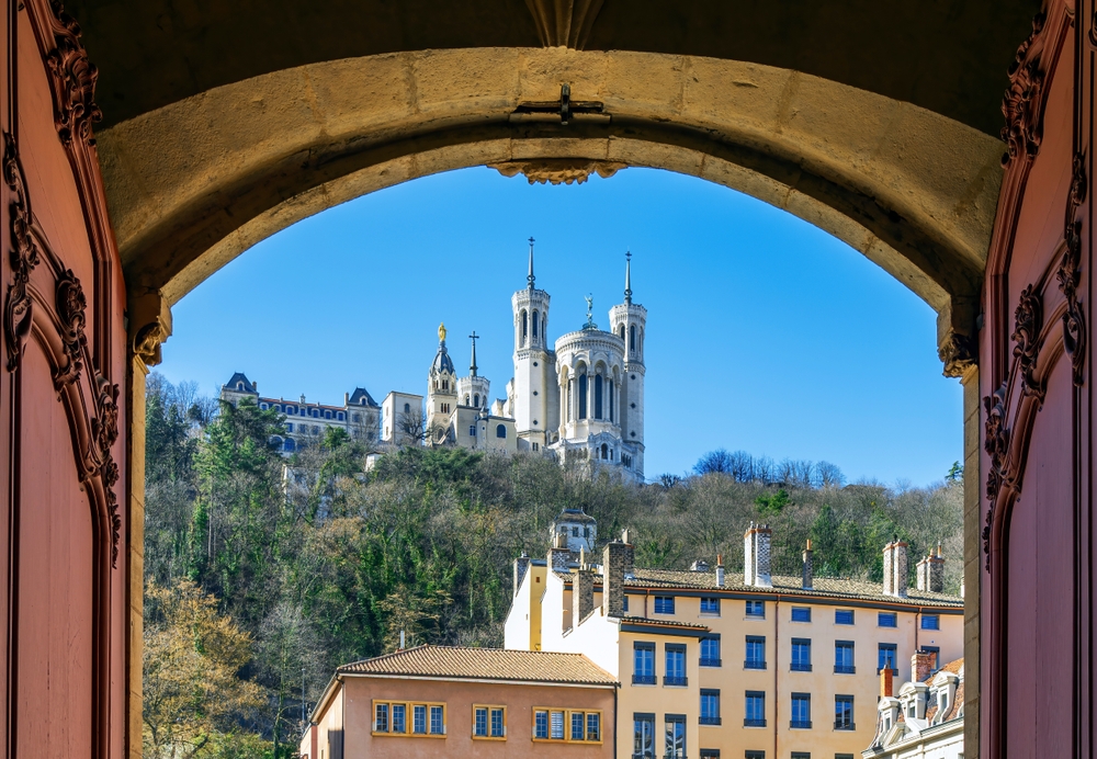 View,Of,Famous,Basilica,,Notre dame de fourviere,From,Saint jean,Church,In,Lyon