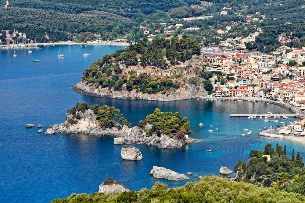 Aerial,Shot,Of,The,Beautiful,Bay,Of,Parga,,Greece