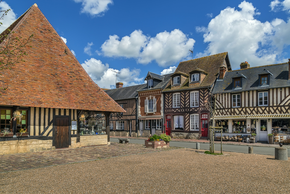 Historical,Half timbered,Houses,In,Beuvron en auge,,France