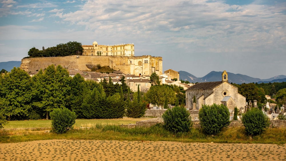View,Of,The,Castle,Of,Grignan,(drôme),And,Its,Cemetery.