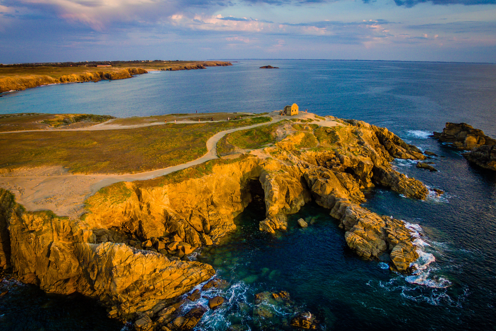 Drone,View,Of,Quiberon,In,France,At,Sunset