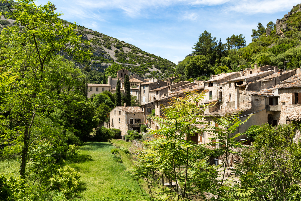 Summer,View,Of,The,Medieval,Village,Of,Saint guilhem le désert,(occitanie,,France)