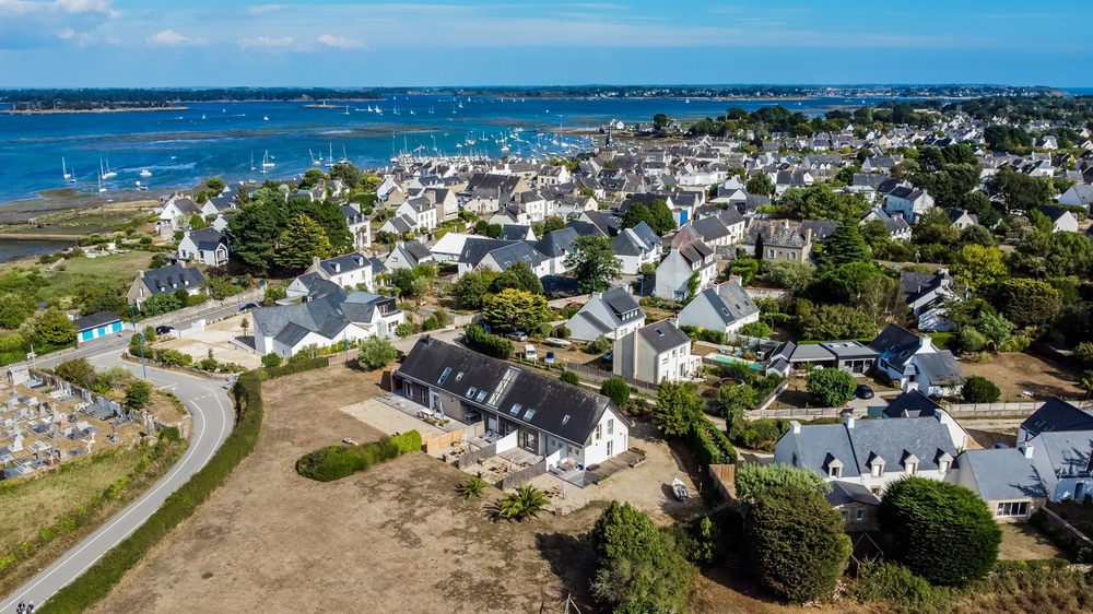 Aerial,View,Of,The,Seaside,Village,Of,Locmariaquer,Near,Carnac