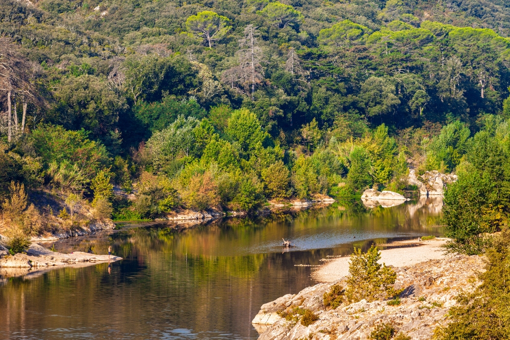 Gorges,Du,Gardon,,Tourists,Visiting,The,Canyon,Carved,Out,By