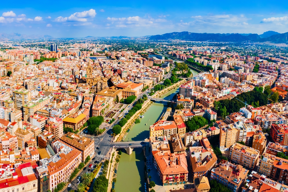 Murcia,City,Centre,And,Segura,River,Aerial,Panoramic,View.,Murcia
