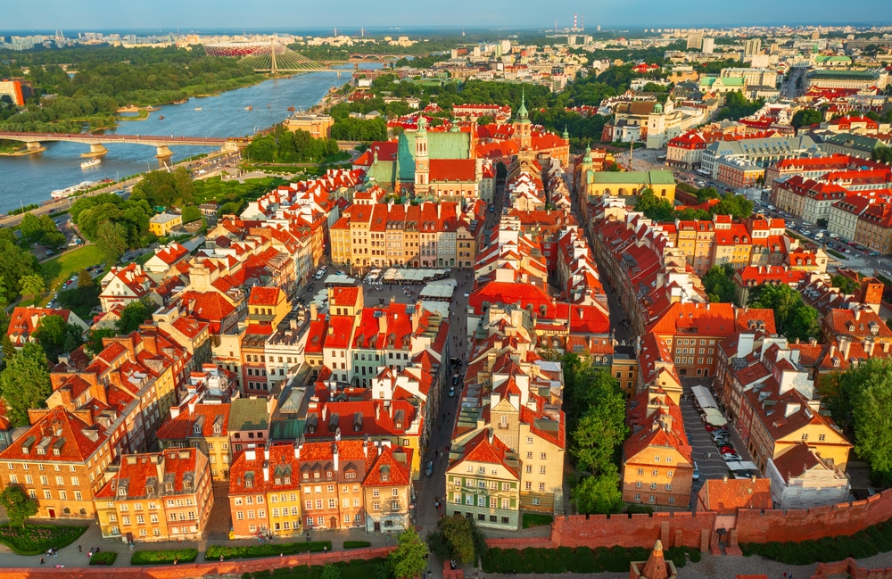 Old,City,In,Warsaw,With,Red,Roofs,,Poland,From,Above.